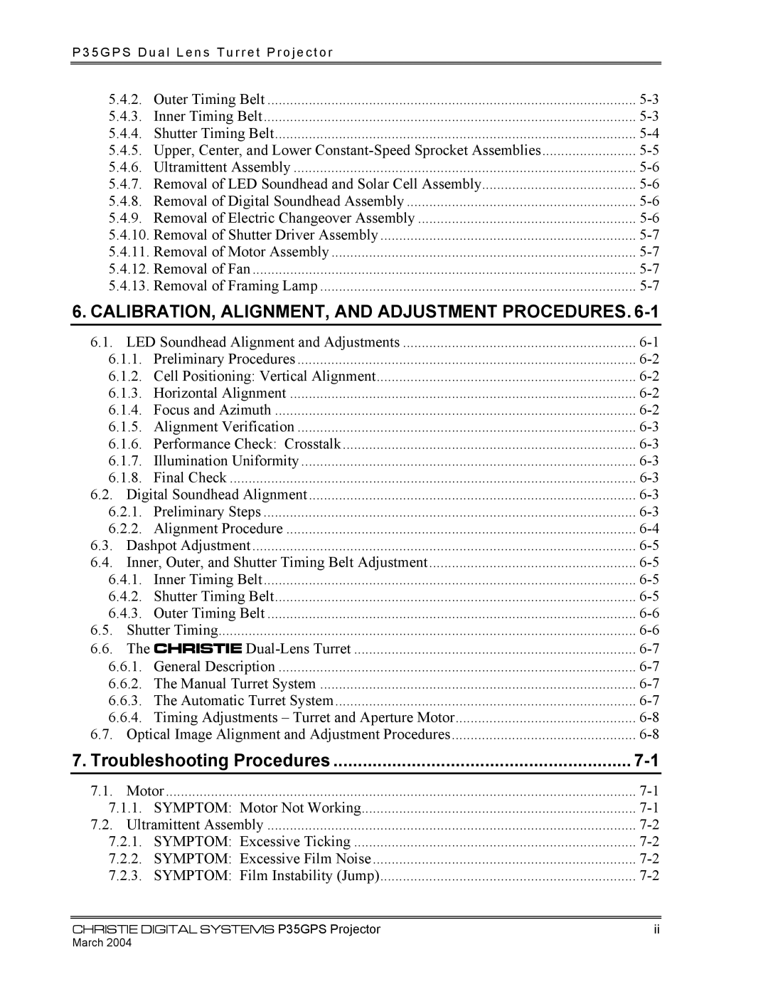 Christie Digital Systems P35GPS-AT, P35GPS-MT operating instructions CALIBRATION, ALIGNMENT, and Adjustment Procedures 