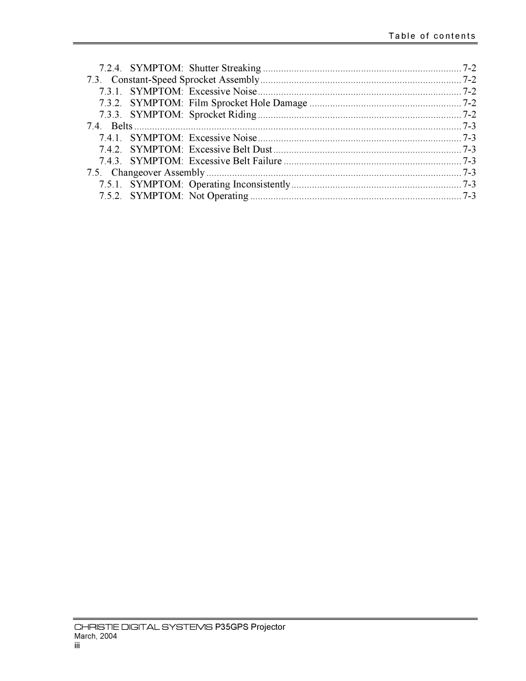 Christie Digital Systems P35GPS-MT, P35GPS-AT operating instructions Iii 