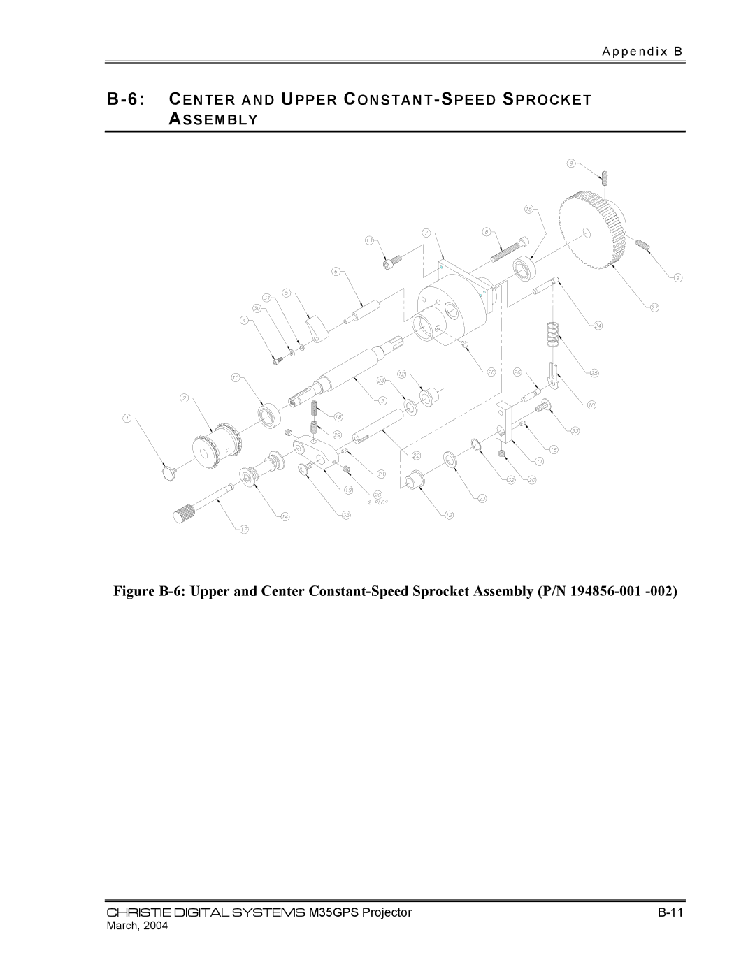 Christie Digital Systems P35GPS-MT, P35GPS-AT operating instructions Center and Upper Constant -SPEED Sprocket Ssembly 