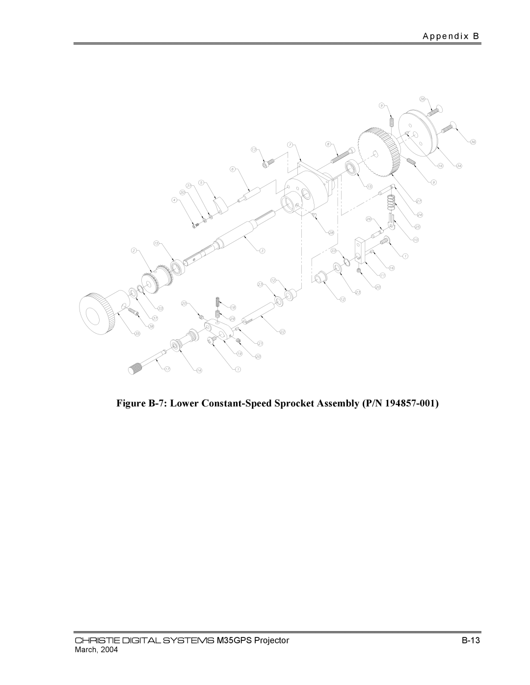 Christie Digital Systems P35GPS-MT, P35GPS-AT operating instructions Figure B-7 Lower Constant-Speed Sprocket Assembly P/N 