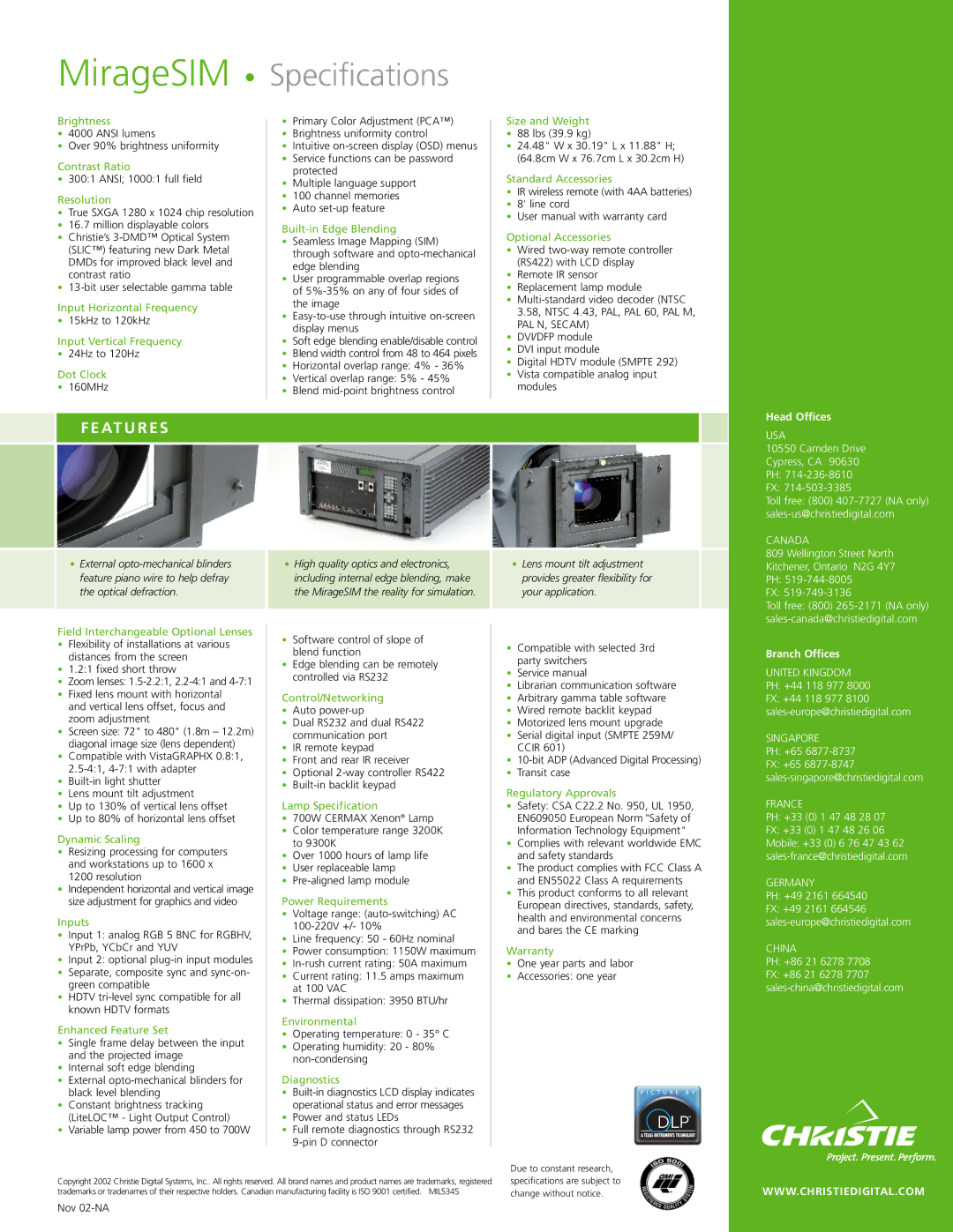 Christie Digital Systems SIM manual Usa, Canada, Singapore, France, Germany, China 
