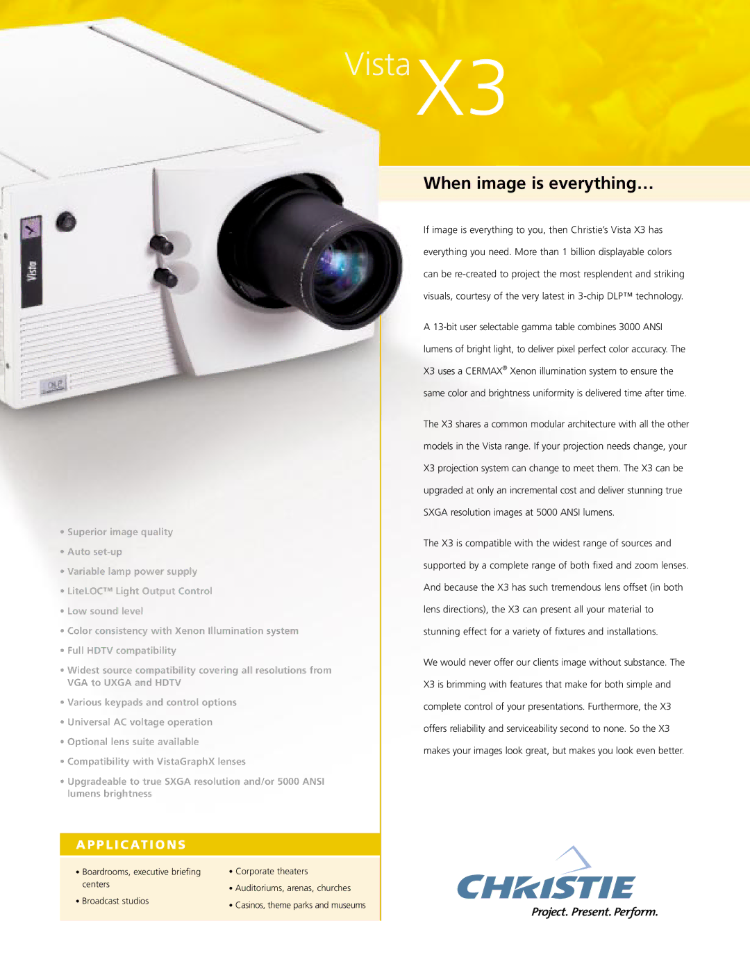 Christie Digital Systems X3 manual P L I C At I O N S, Casinos, theme parks and museums 