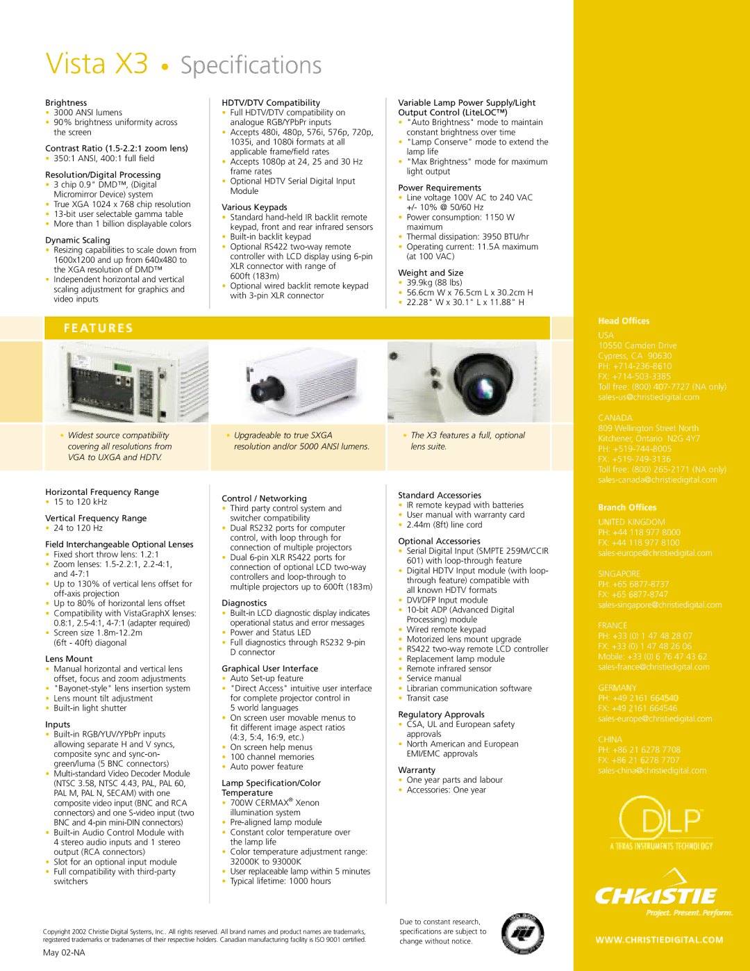 Christie Digital Systems X3 manual At U R E S, Head Offices, Branch Offices 