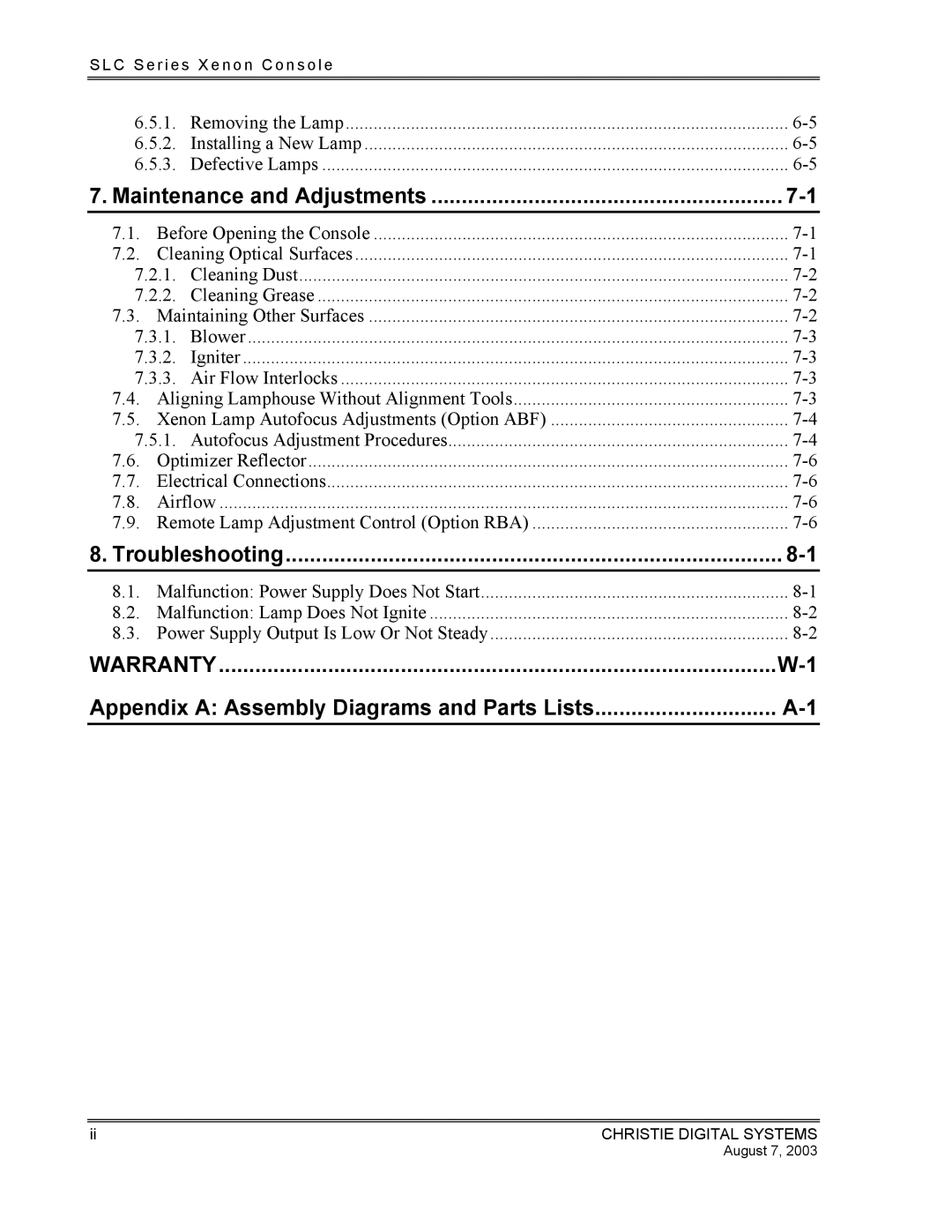 Christie Digital Systems XENON CONSOLE manual Warranty 