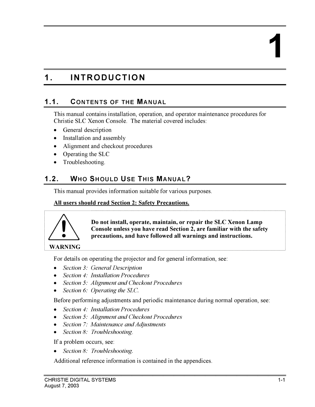 Christie Digital Systems XENON CONSOLE manual Introduction 