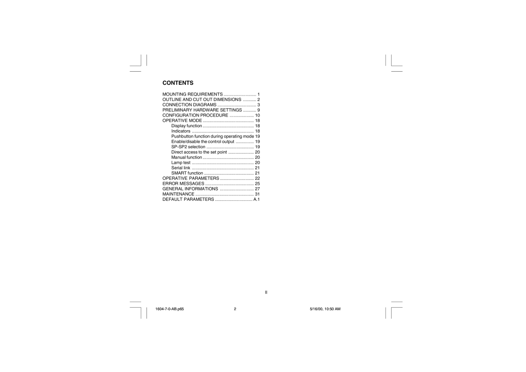 Chromalox 1604-7 user manual Contents 