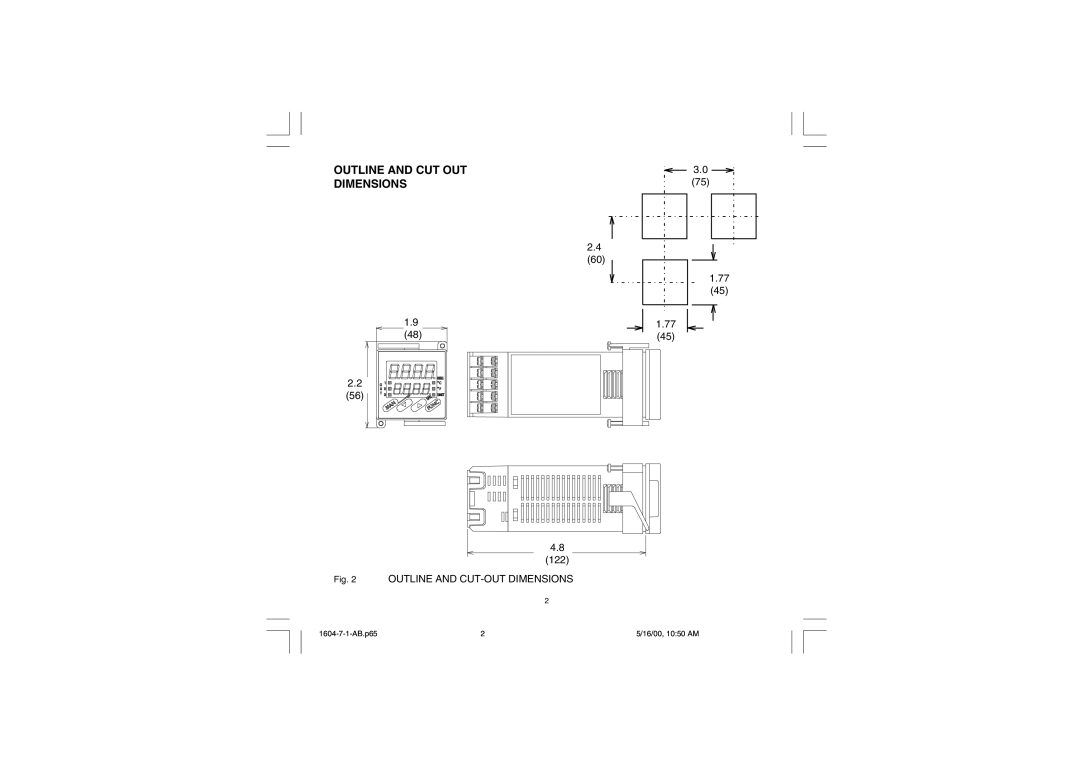 Chromalox 1604-7 user manual Outline and CUT OUT Dimensions, Outline and CUT-OUT Dimensions 