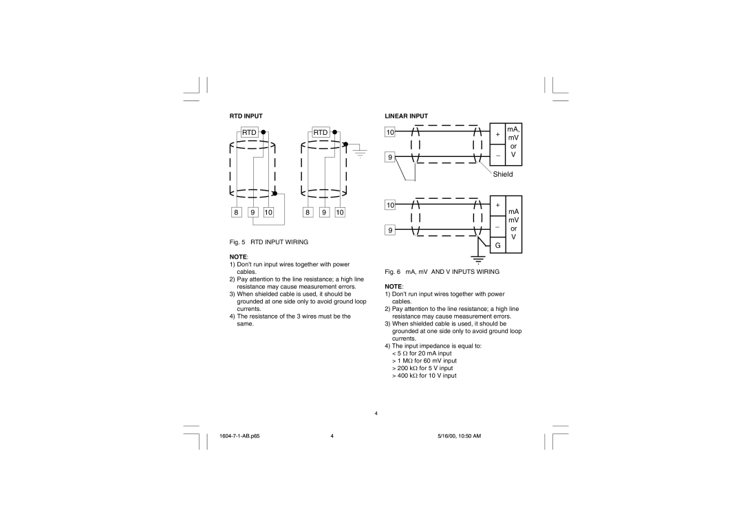 Chromalox 1604-7 user manual RTD Input, Linear Input 