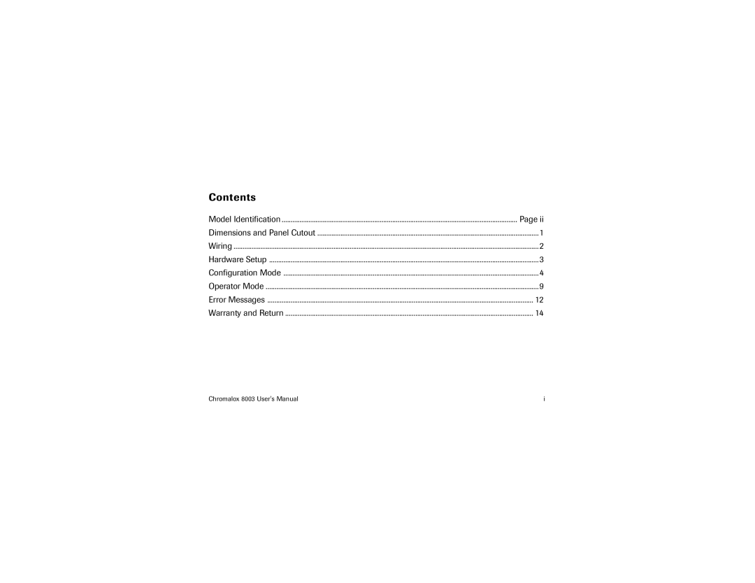 Chromalox 8003 user manual Contents 