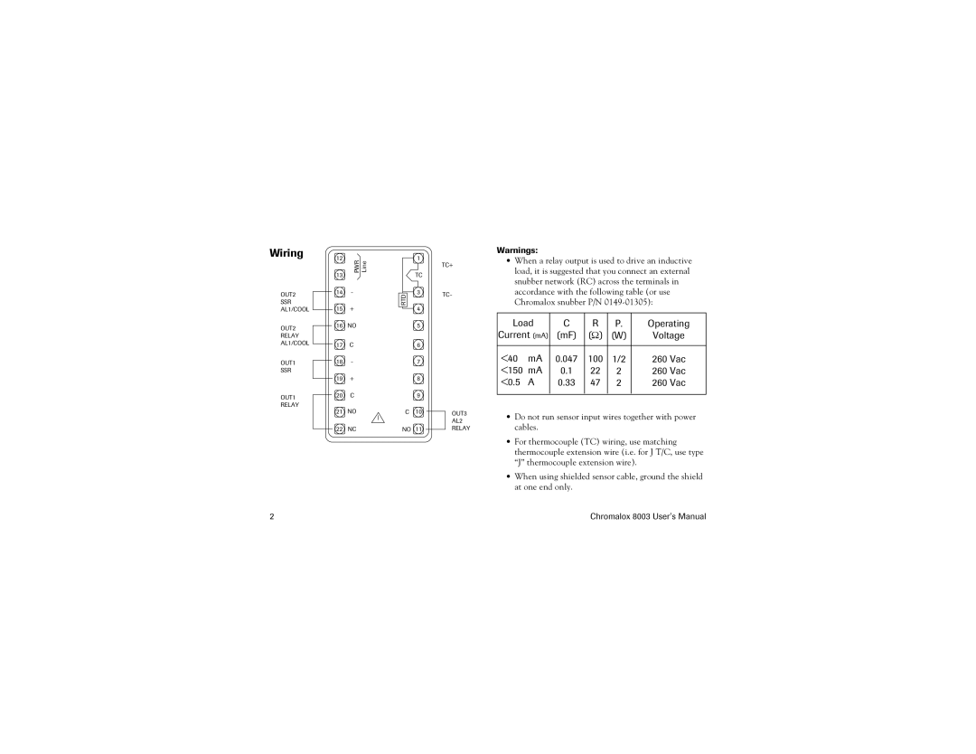 Chromalox 8003 user manual Wiring, Load Operating, 150, Voltage, 047 100 260 Vac 