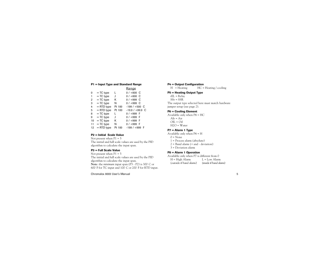 Chromalox 8003 user manual Range 