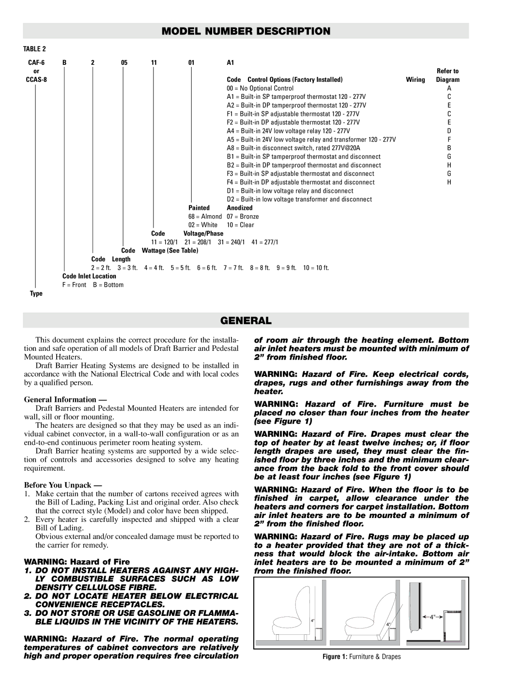 Chromalox CAF-6, CCAS-8 specifications Model Number Description, General Information, Before You Unpack 