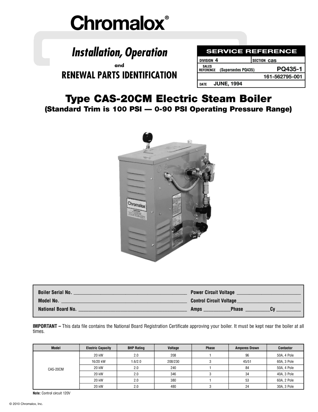 Chromalox CAS-20CM manual Installation, Operation 