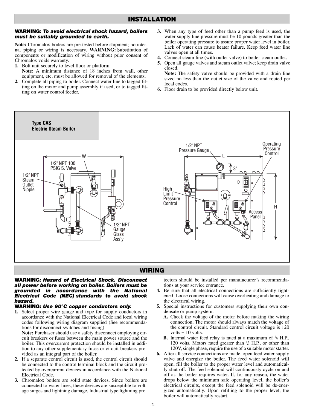 Chromalox CAS-20CM manual Installation, Wiring 