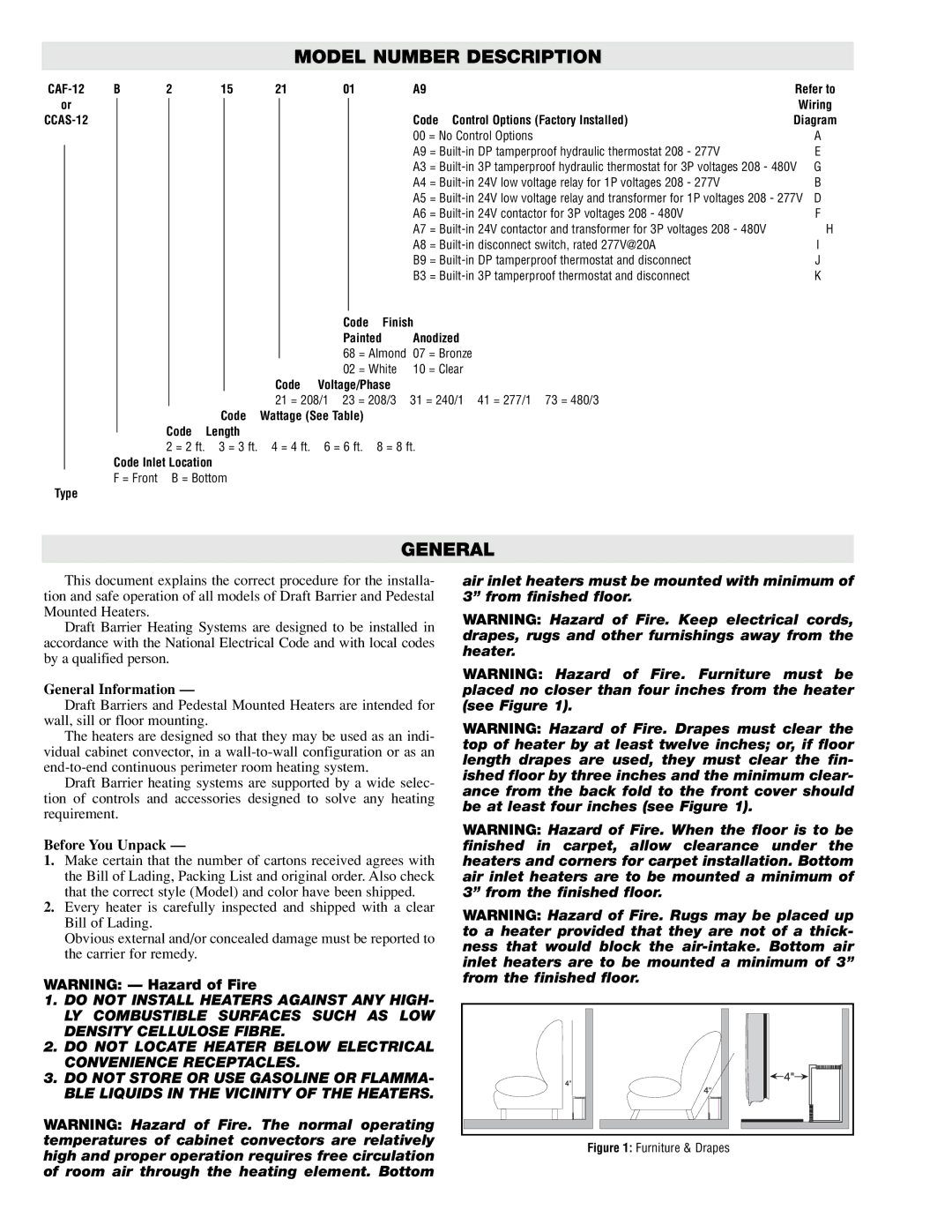 Chromalox CCAS-12, CAF-12 specifications Model Number Description, General Information, Before You Unpack 