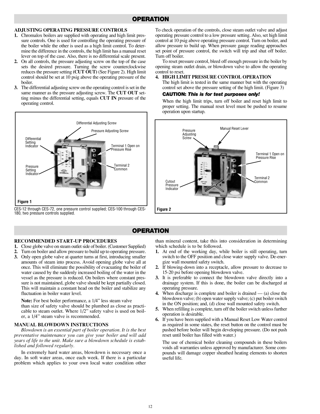 Chromalox CES-6 manual Adjusting Operating Pressure Controls, High Limit Pressure Control Operation 