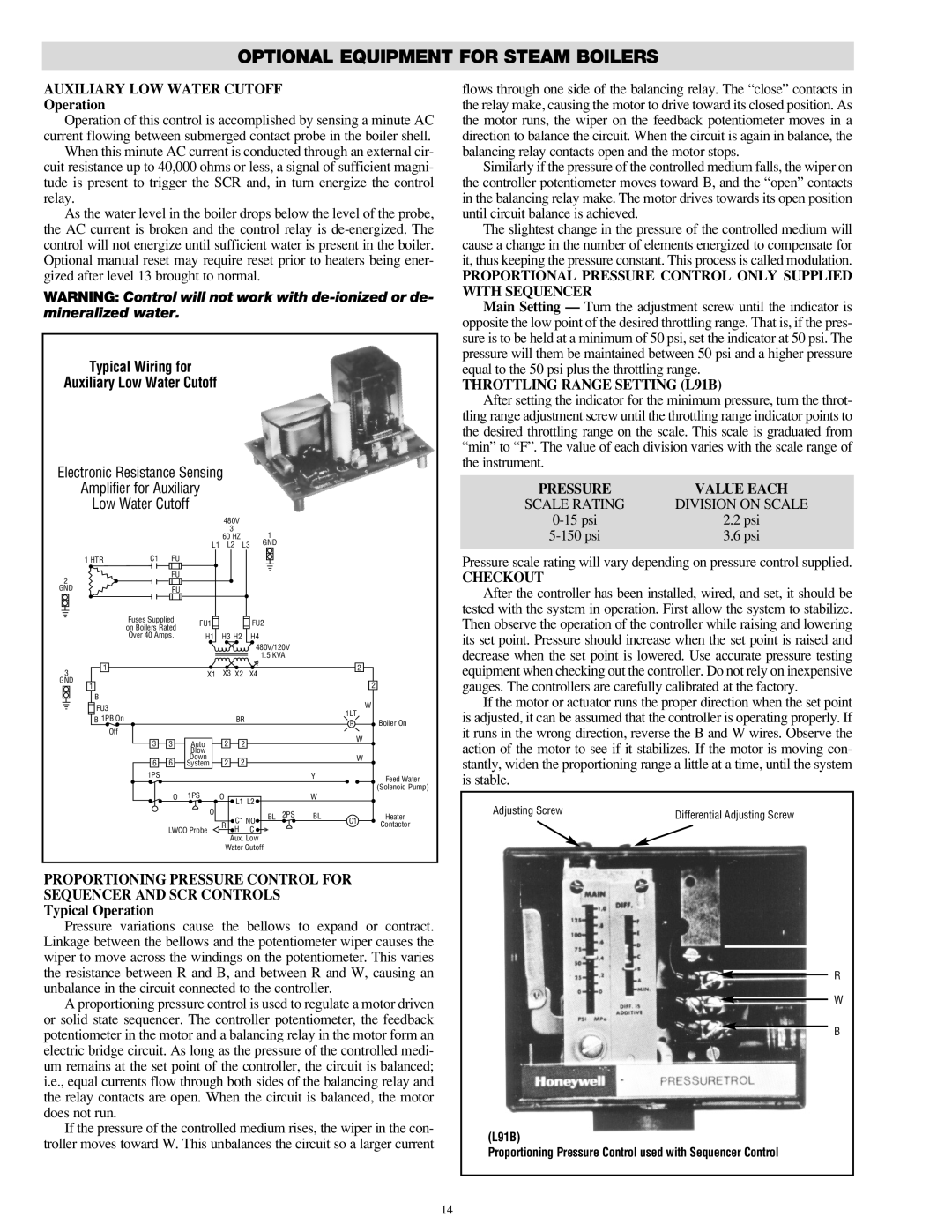 Chromalox CES-6 manual Optional Equipment for Steam Boilers 