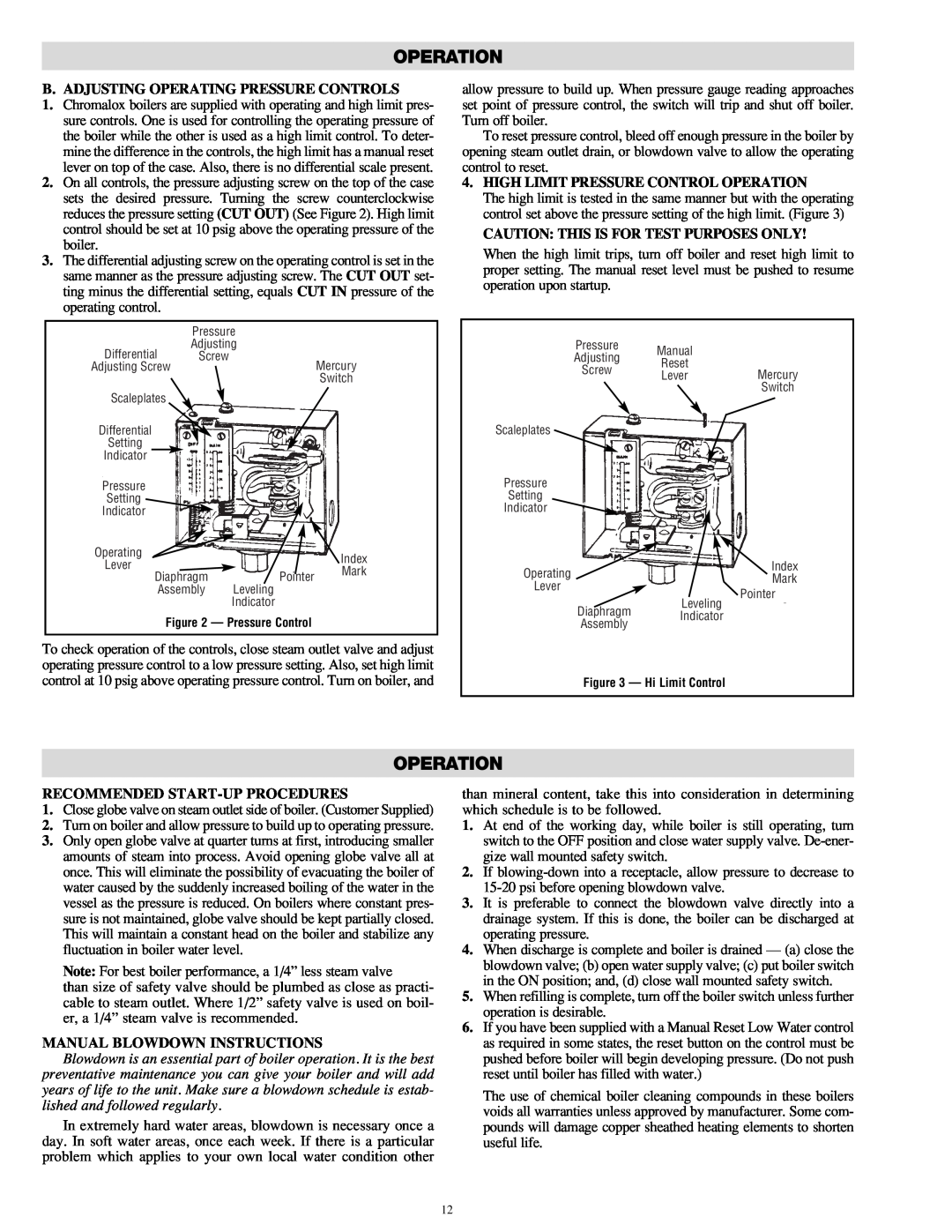 Chromalox CHPES-6A manual B. Adjusting Operating Pressure Controls, High Limit Pressure Control Operation 