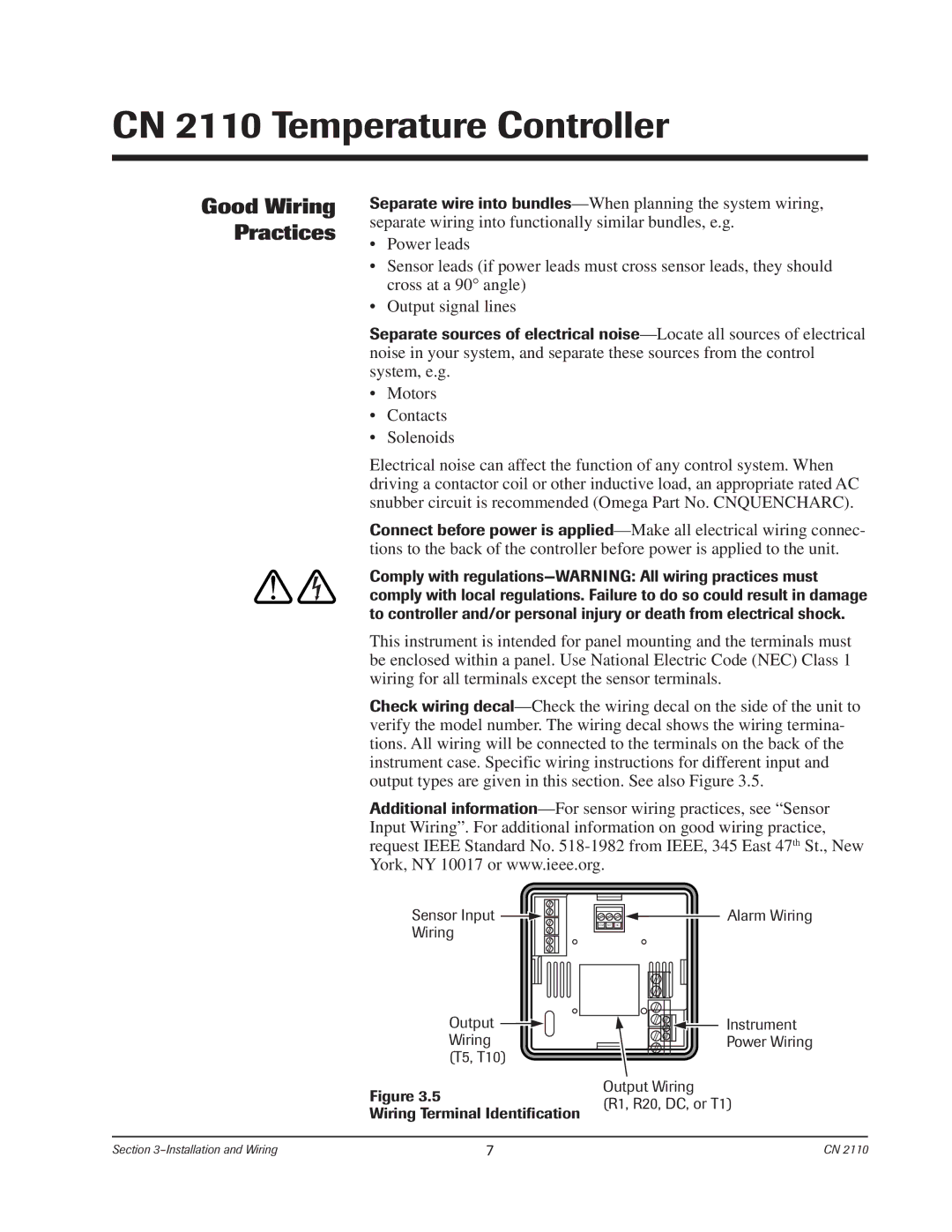 Chromalox CN2110 manual Good Wiring Practices 