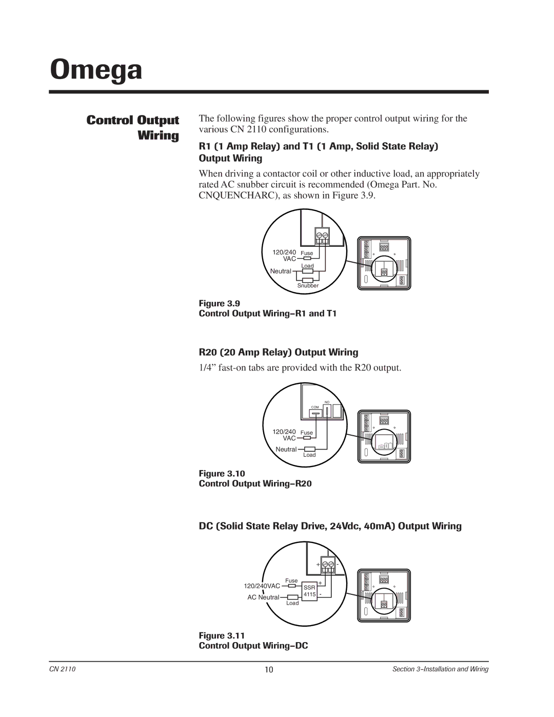 Chromalox CN2110 manual Control Output Wiring, R20 20 Amp Relay Output Wiring 