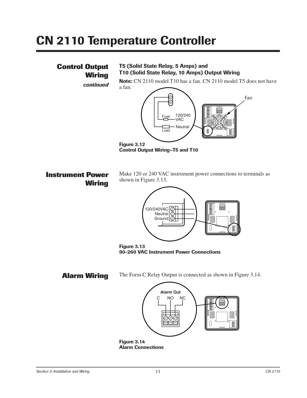 Chromalox CN2110 manual Instrument Power Wiring 