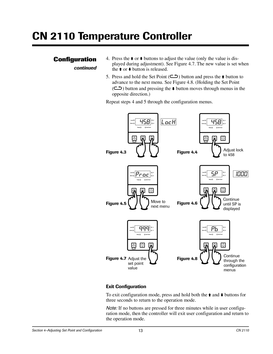 Chromalox CN2110 manual Exit Configuration, 5Move to .6until SP is next menu Displayed 