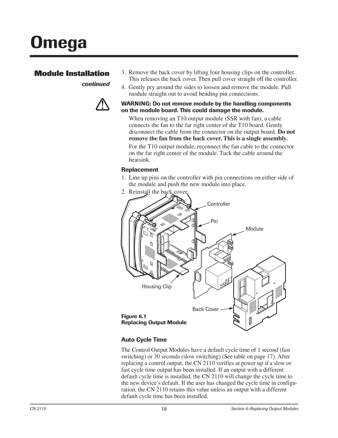 Chromalox CN2110 manual Replacement, Auto Cycle Time 