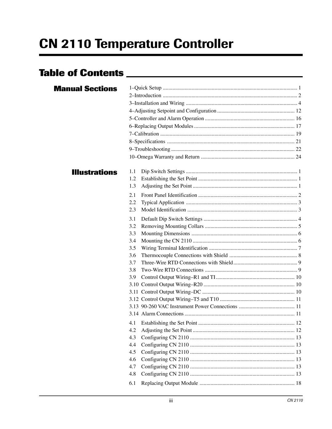 Chromalox CN2110 manual CN 2110 Temperature Controller, Table of Contents 