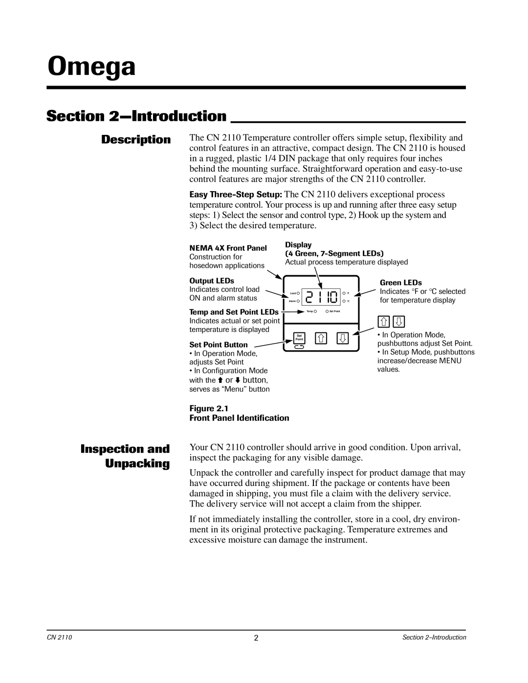 Chromalox CN2110 manual Introduction, Inspection and Unpacking 