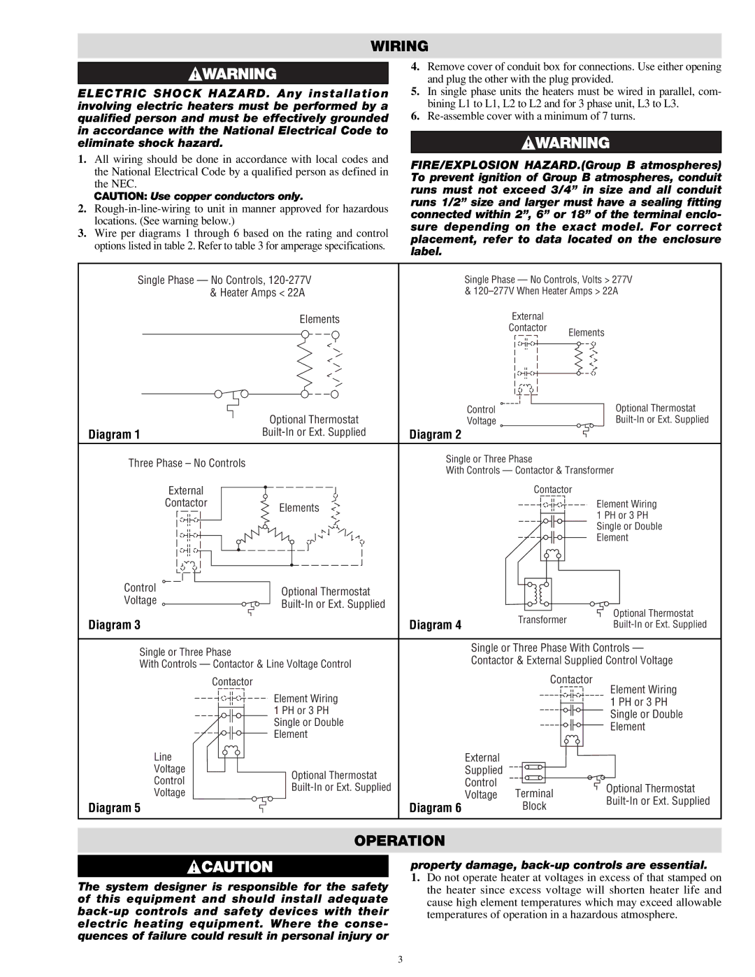 Chromalox CVEP-C installation instructions Wiring, Operation, Diagram 