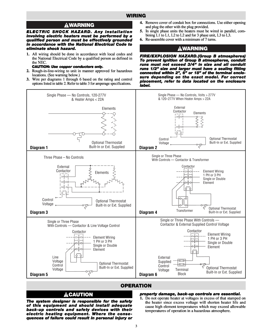 Chromalox CVEP-C installation instructions Wiring, Operation, Diagram 
