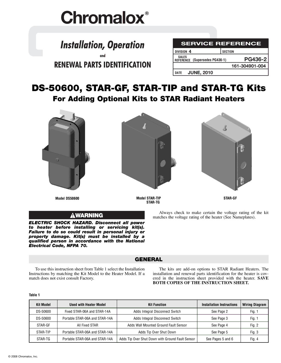 Chromalox DS-50600 installation instructions General, Both Copies of the Instruction Sheet, Star-Gf, Star-Tip, Star-Tg 