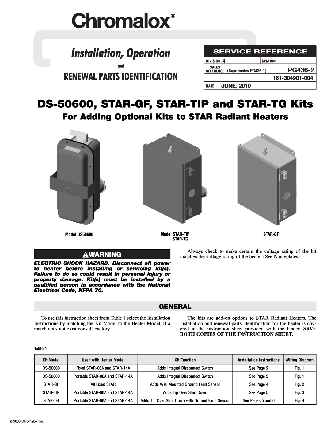 Chromalox DS-50600 installation instructions PG436-2, General, 161-304901-004, Date June, Chromalox 