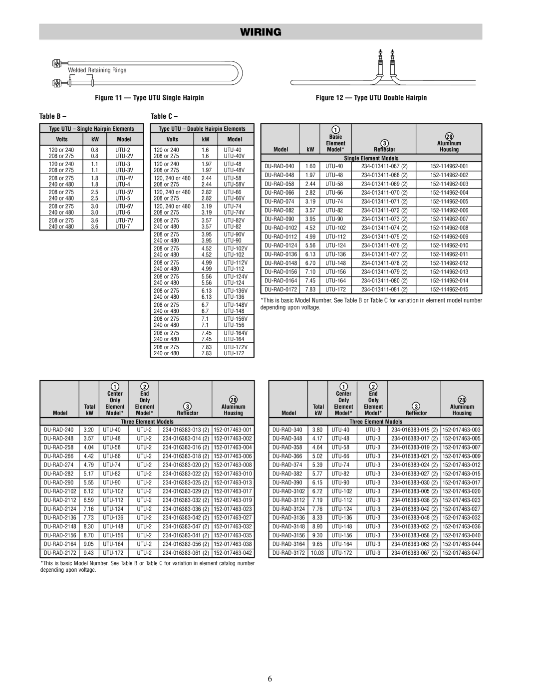 Chromalox DU-RAD-458 6.04 757 specifications Table B, Table C 