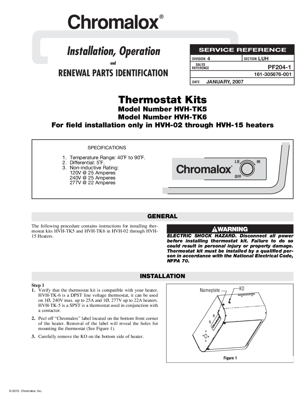 Chromalox HVH-TK5, HVH-TK6 specifications PF204-1, General, Installation 