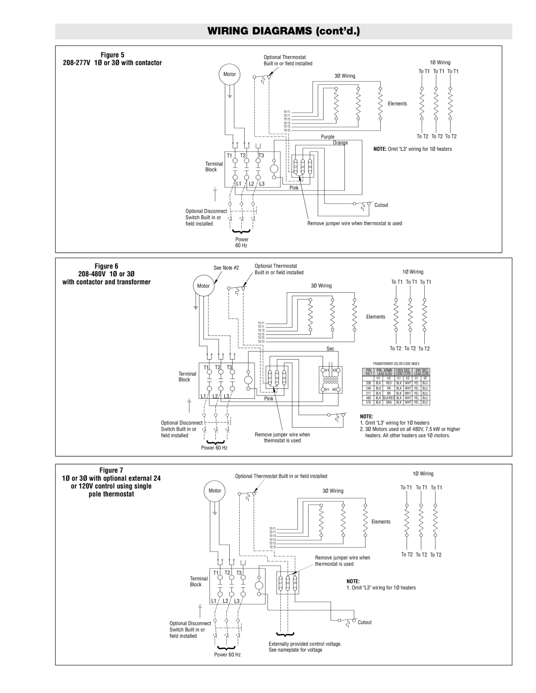 Chromalox HVH-TK5, HVH-TK6 specifications Wiring Diagrams cont’d, 208-277V 1Ø or 3Ø with contactor 