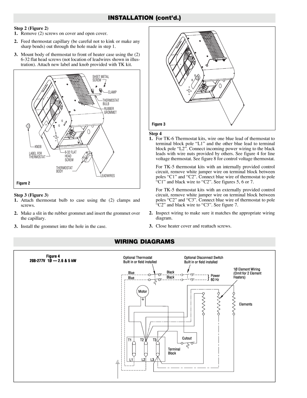 Chromalox HVH-TK6, HVH-TK5 specifications INSTALLATION cont’d, Wiring Diagrams, Figure, Step 