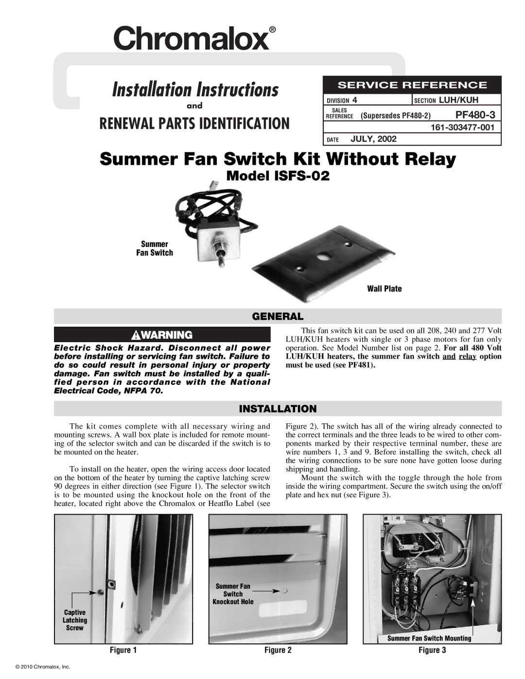 Chromalox ISFS-02 installation instructions General, Installation 