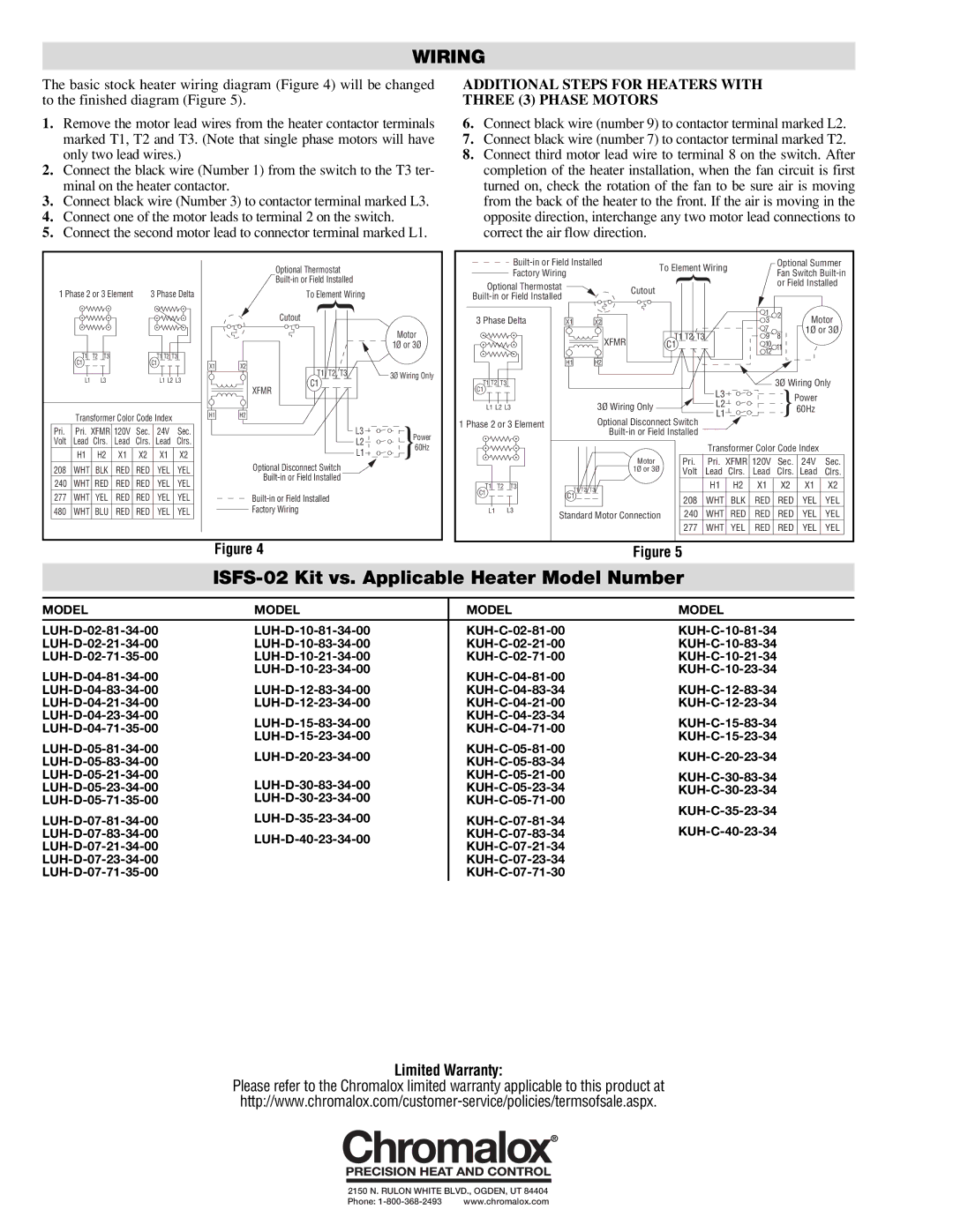 Chromalox ISFS-02 installation instructions Wiring, Additional Steps for Heaters with Three 3 Phase Motors 