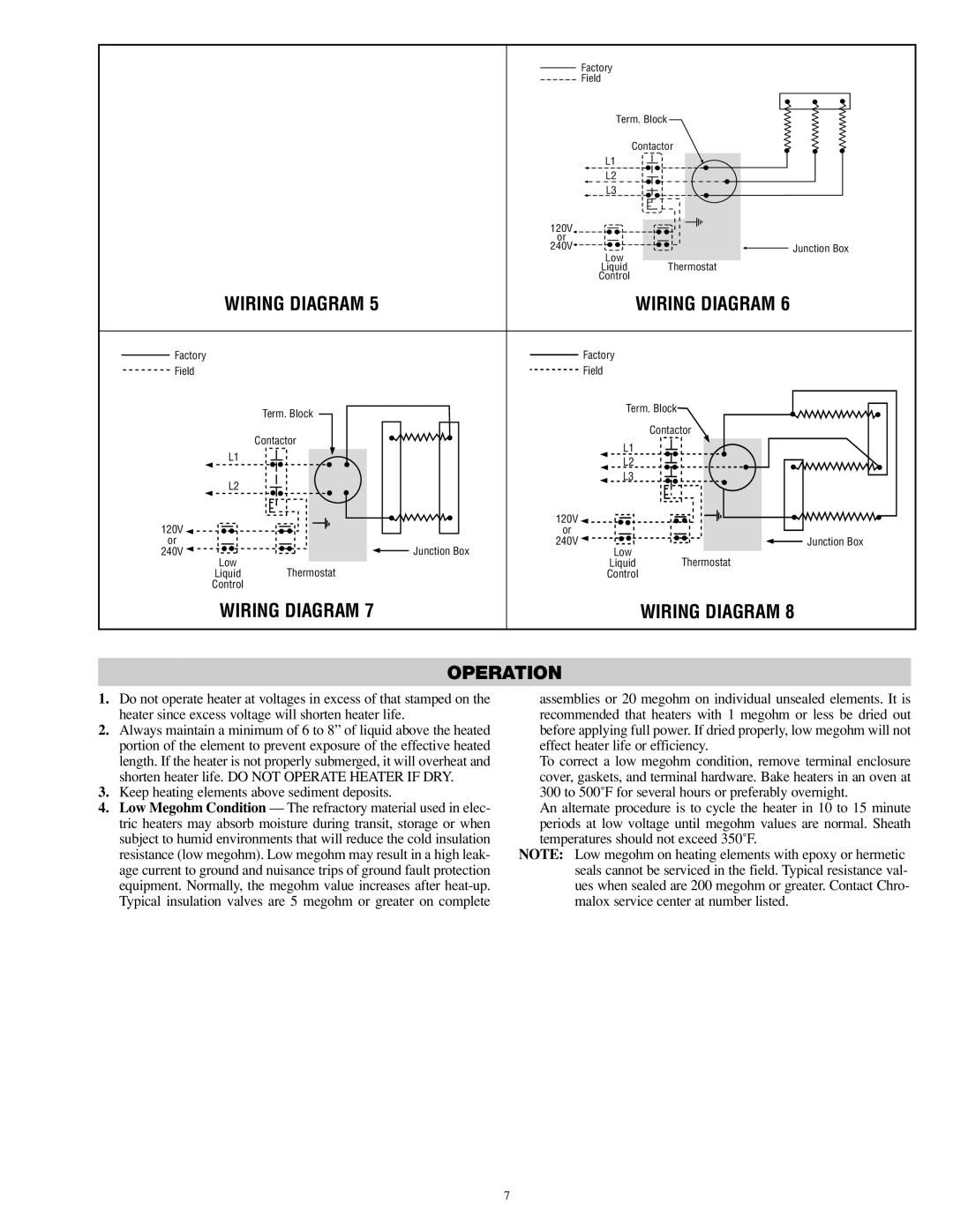 Chromalox PD411-10 installation instructions Wiring Diagram Operation, Keep heating elements above sediment deposits 