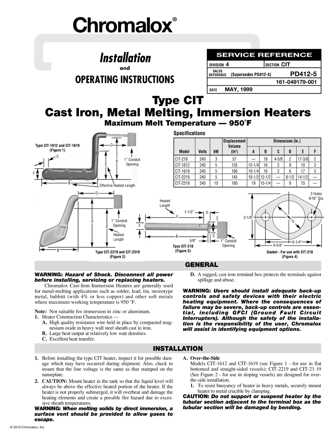 Chromalox PD412-5 operating instructions General, Installation 