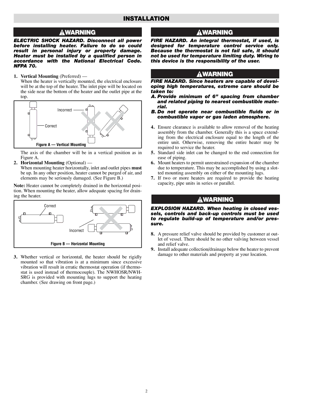 Chromalox PE414-3 specifications Installation, Figure a Vertical Mounting 