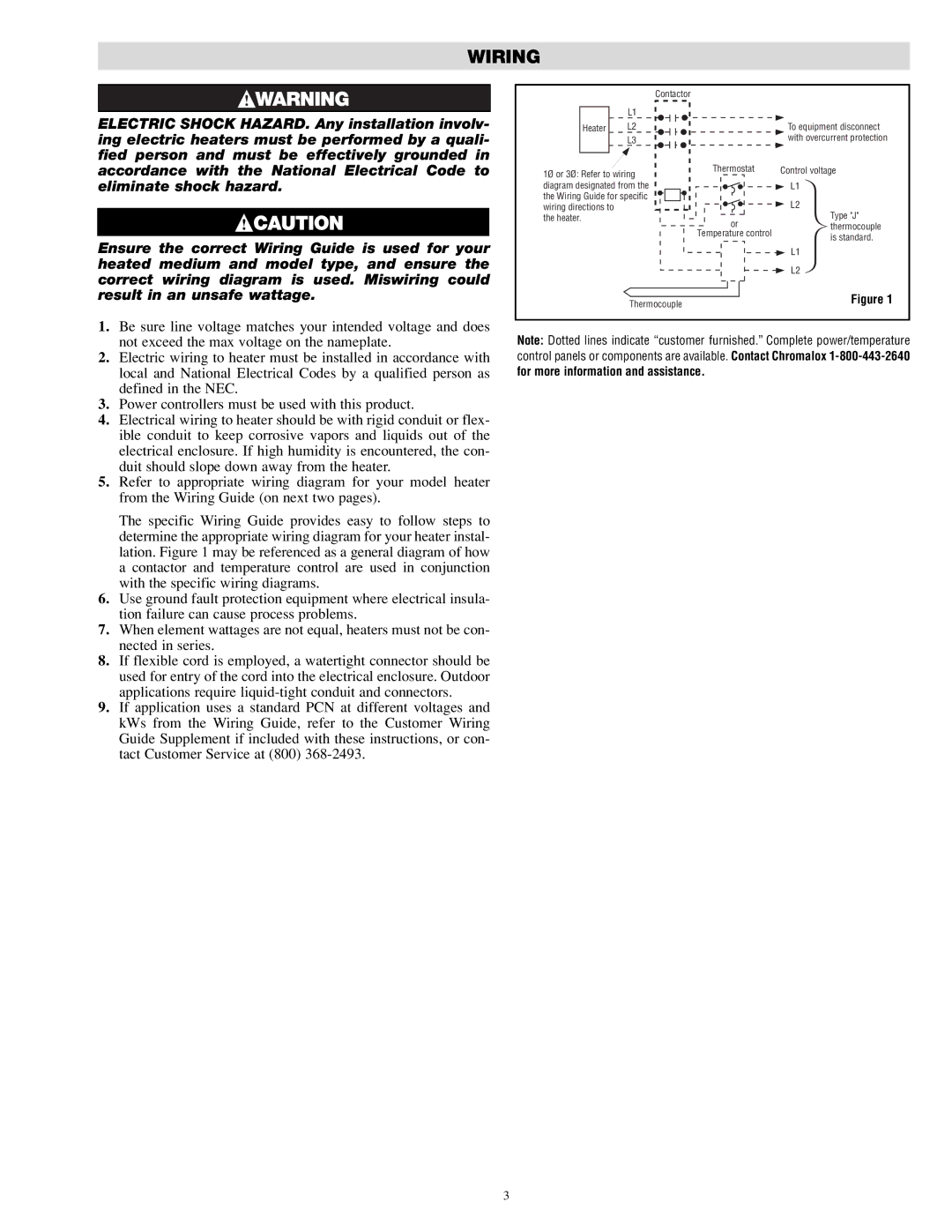 Chromalox PE414-3 specifications Wiring, Result in an unsafe wattage, For more information and assistance 