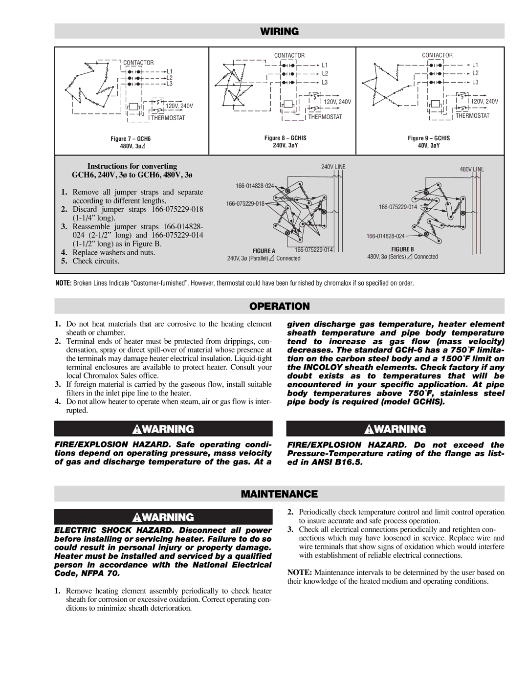 Chromalox PE419-5 specifications Operation, Maintenance, 240V, 3øY 