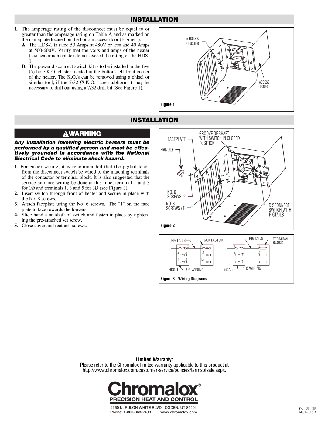 Chromalox PF207 specifications Installation, Position Handle Screws 