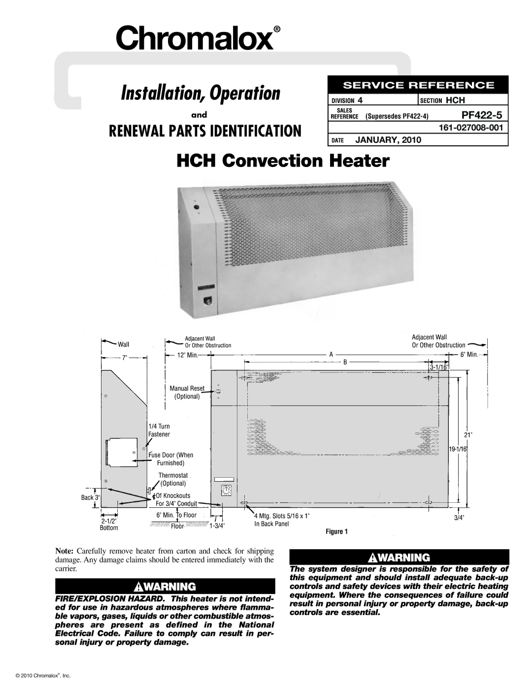 Chromalox PF422-5 manual Installation, Operation 