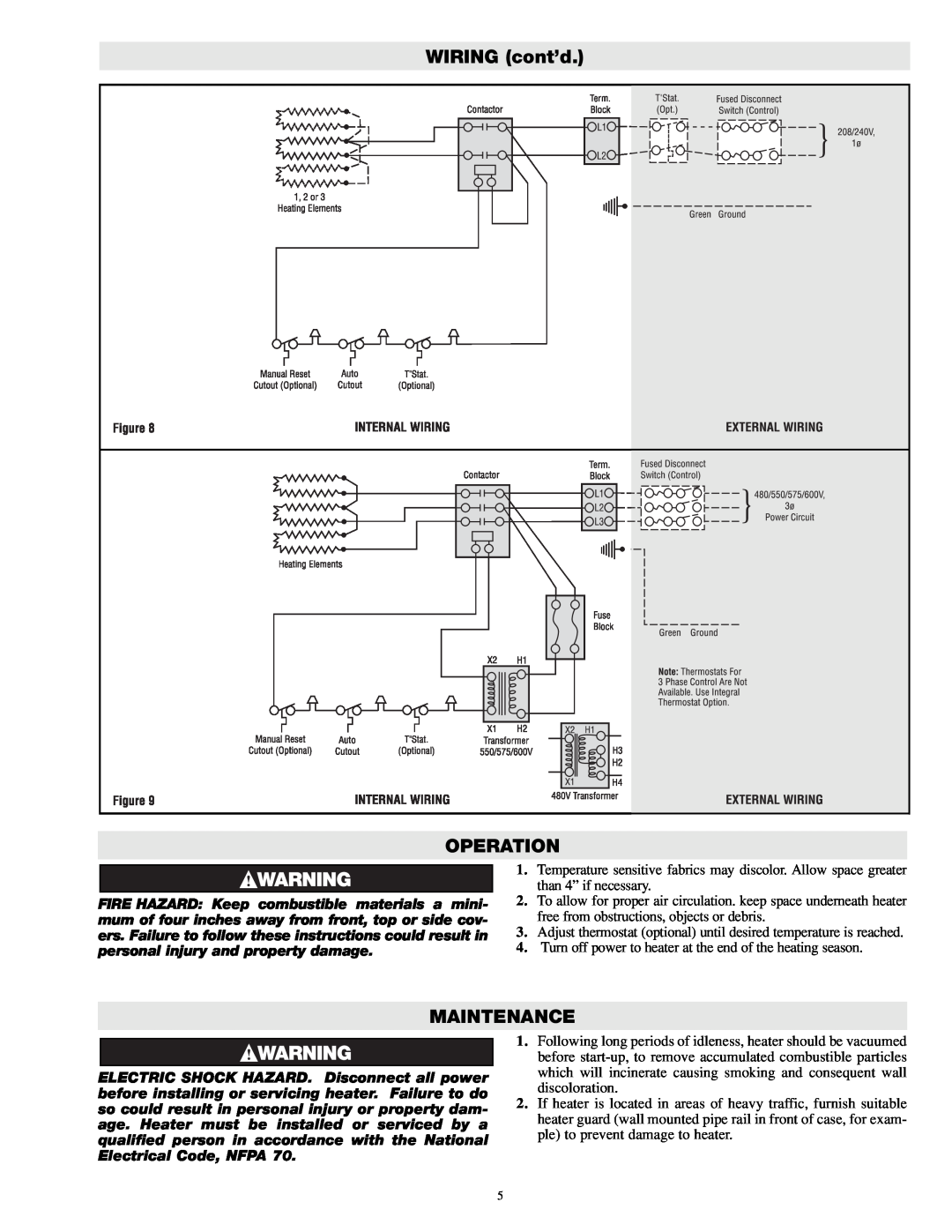 Chromalox PF422-5 manual WIRING cont’d OPERATION, Maintenance 