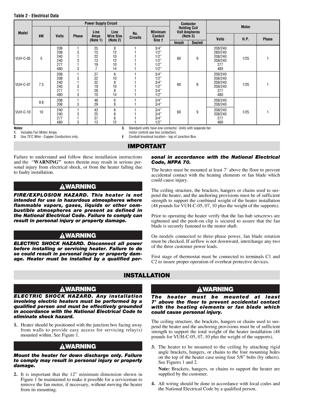 Chromalox PF450-5 specifications Installation, Electrical Data 