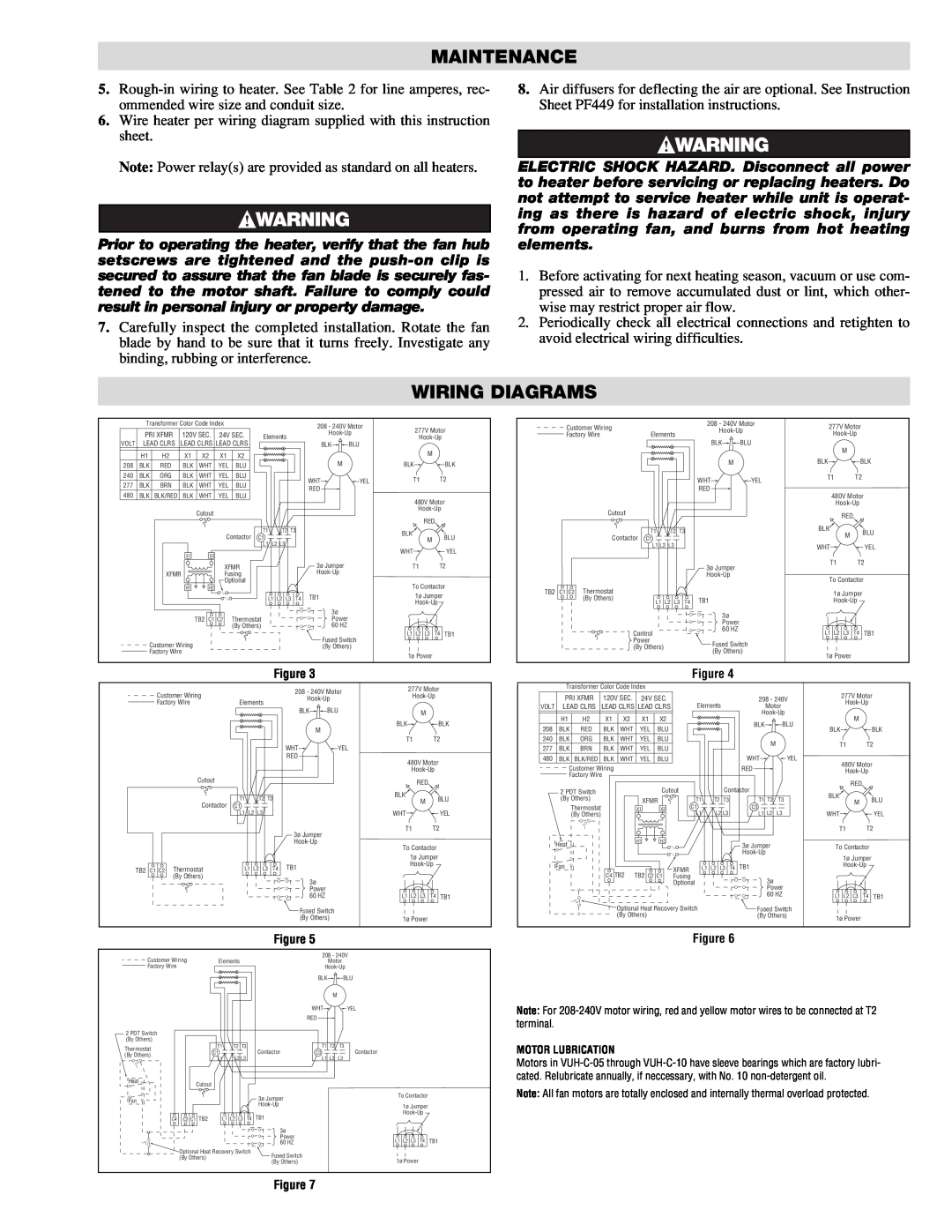 Chromalox PF450-5 specifications Maintenance, Wiring Diagrams, Motor Lubrication 