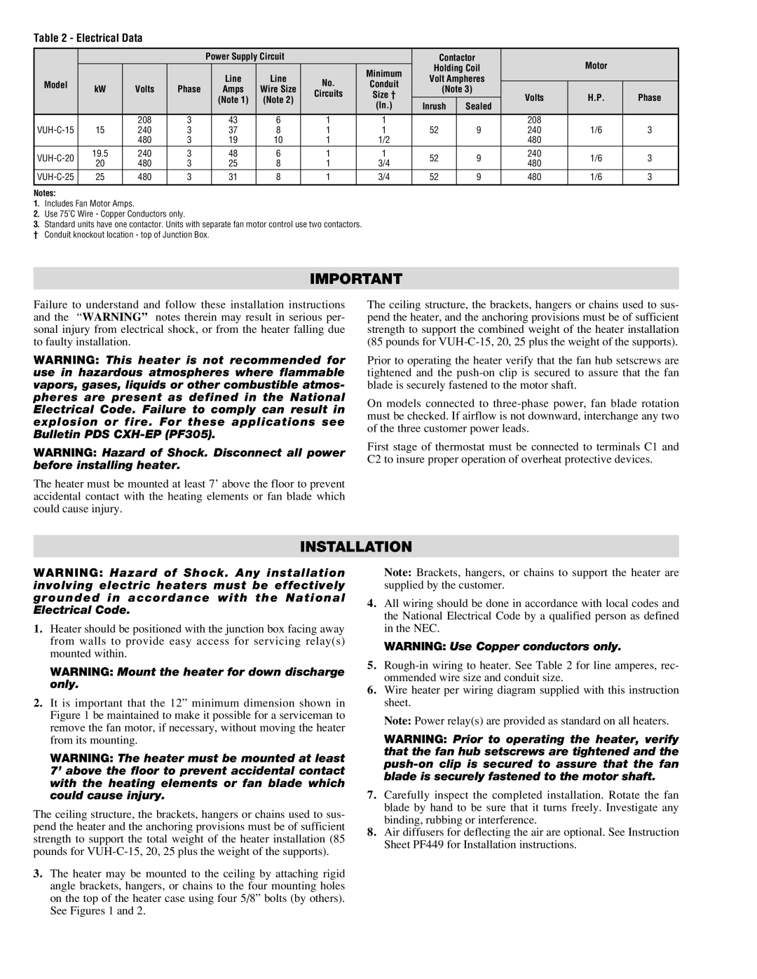 Chromalox PF451-3 specifications Installation, Electrical Data 